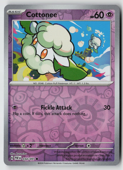Cottonee 034/091 SV: Paldean Fates Common Reverse Holo NM kurumitsu