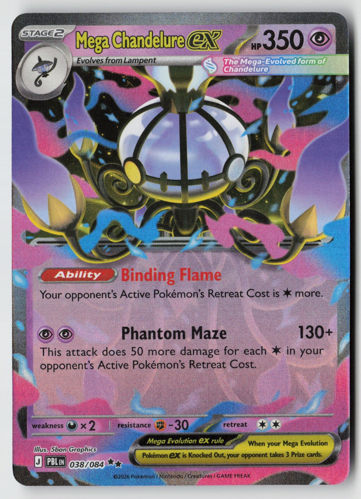 Mega Chandelure ex 038/084 ME05: Pitch Black Double Rare Holo NM 5ban Graphics