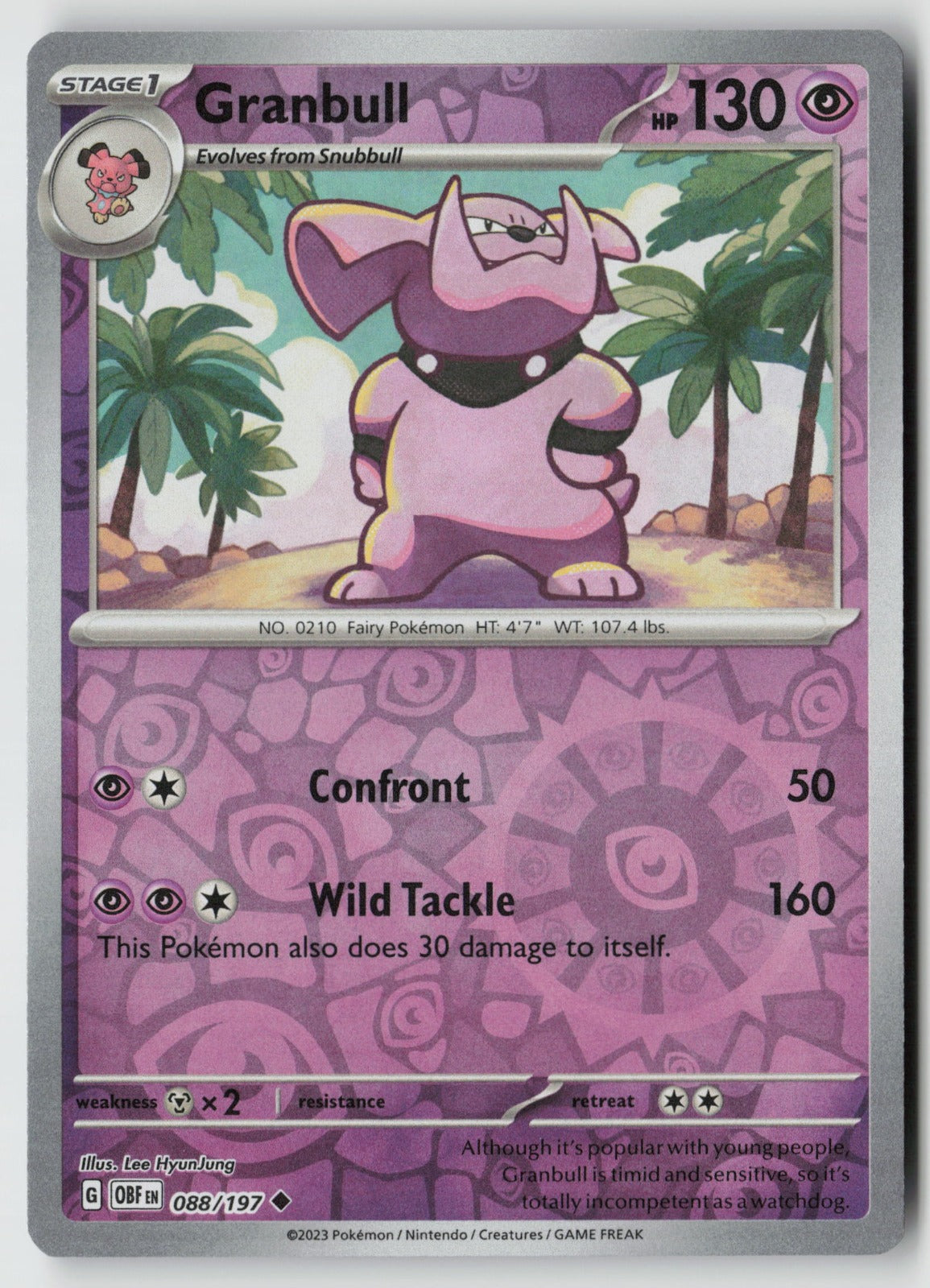 Granbull 088/197 SV03: Obsidian Flames Uncommon Reverse Holo NM Lee Hyunjung