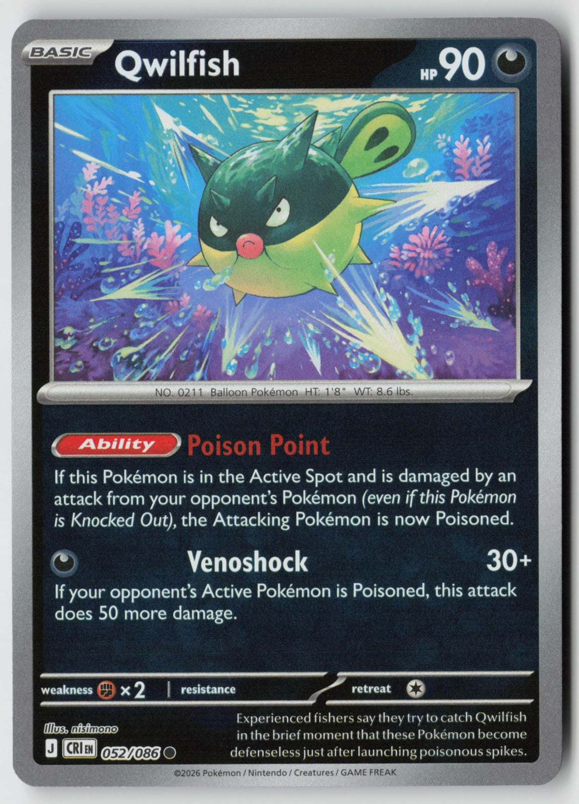 Qwilfish 052/086 ME04: Chaos Rising Common Reverse Holo NM nisimono