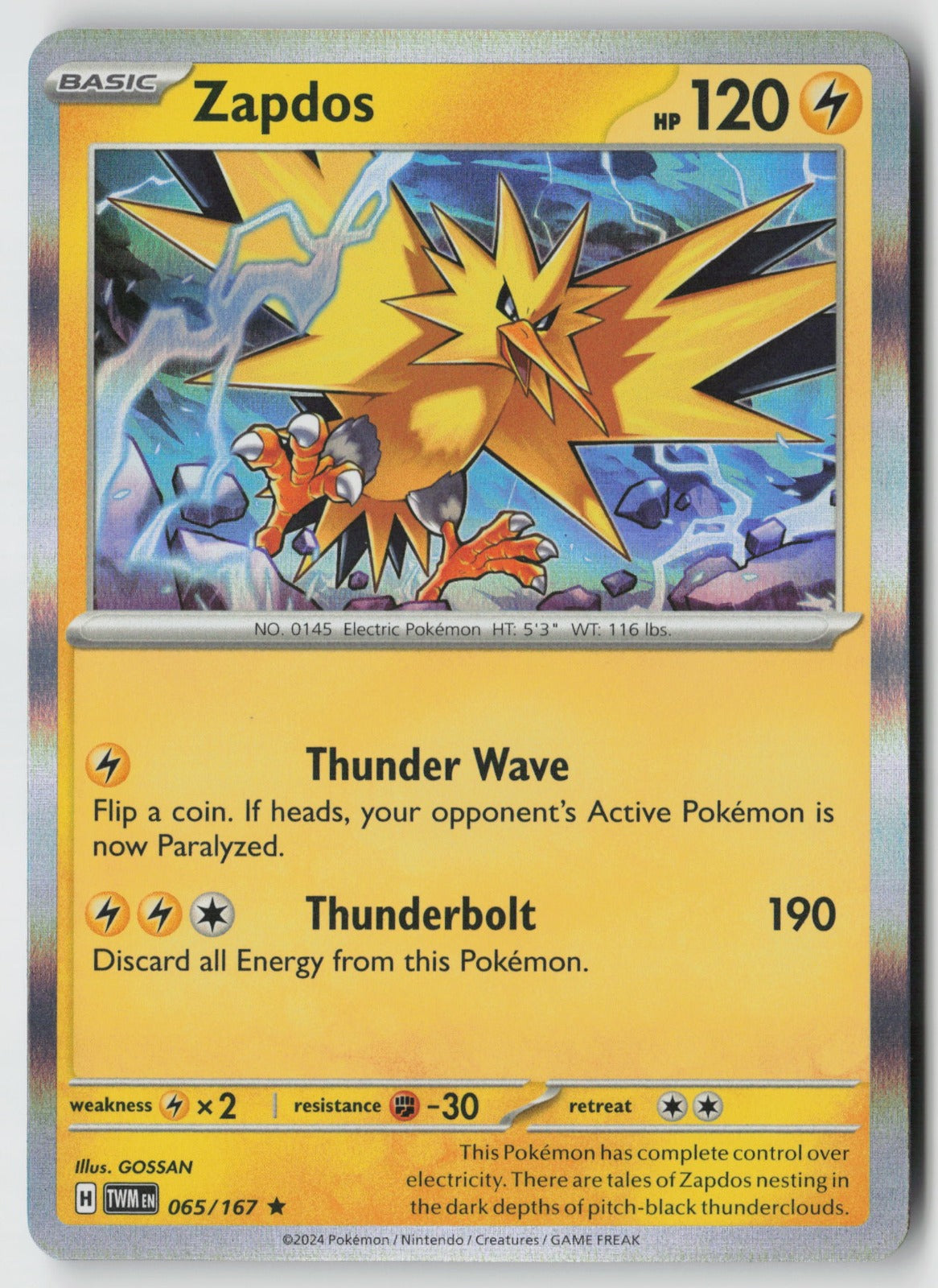 Zapdos 065/167 SV06: Twilight Masquerade Rare Holo NM GOSSAN