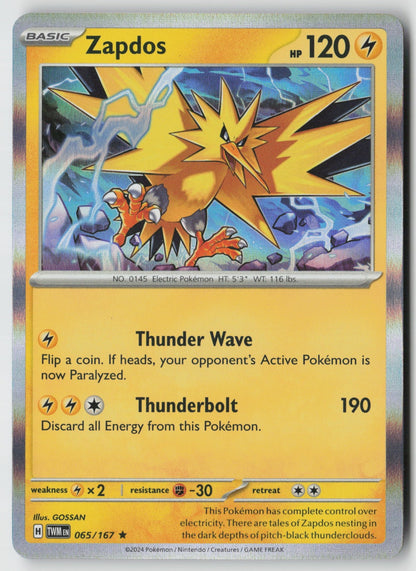 Zapdos 065/167 SV06: Twilight Masquerade Rare Holo NM GOSSAN