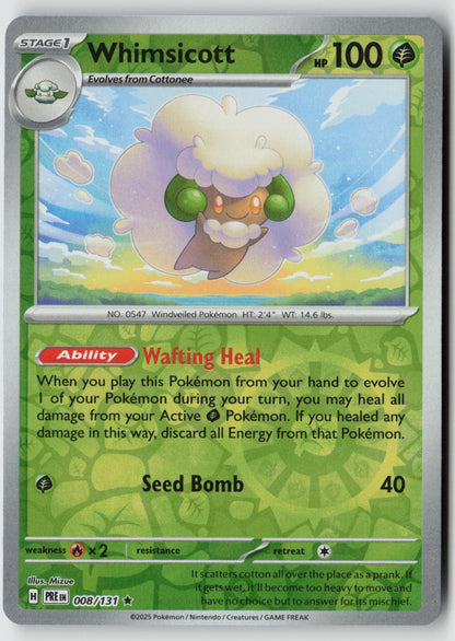 Whimsicott 008/131 SV: Prismatic Evolutions Rare Reverse Holo NM Mizue