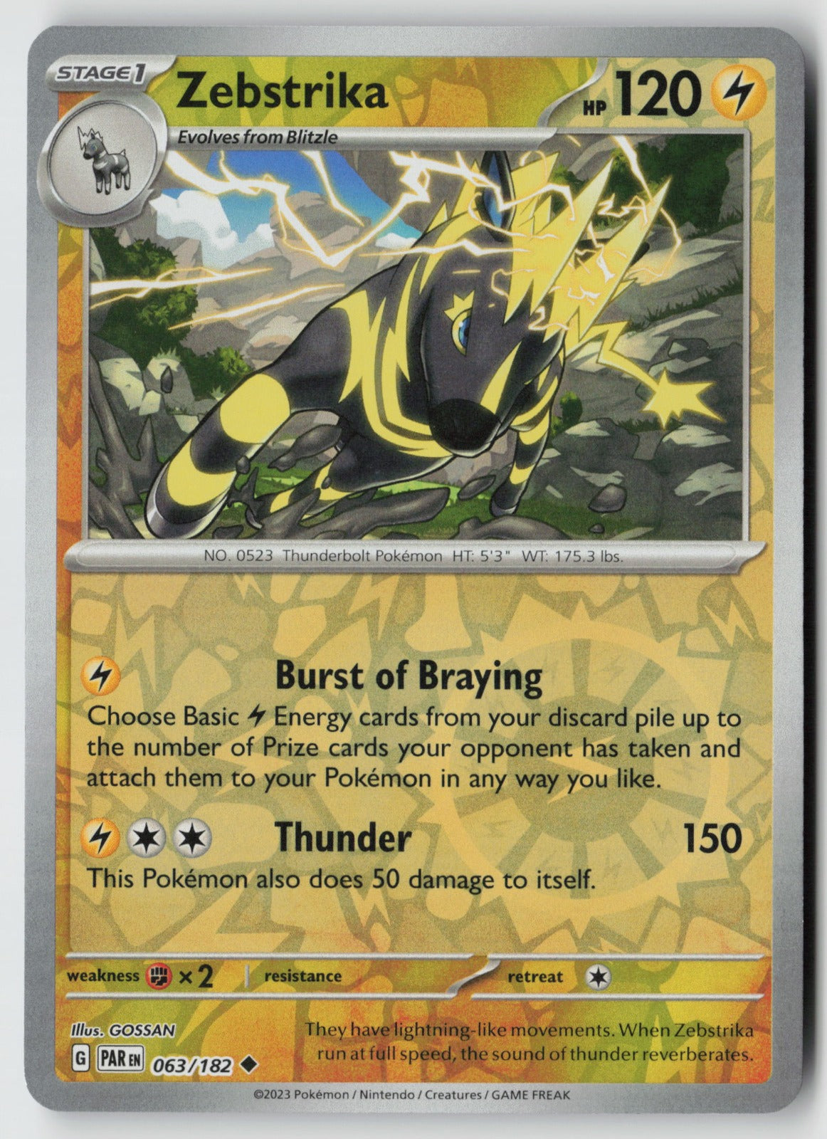 Zebstrika 063/182 SV04: Paradox Rift Uncommon Reverse Holo NM GOSSAN