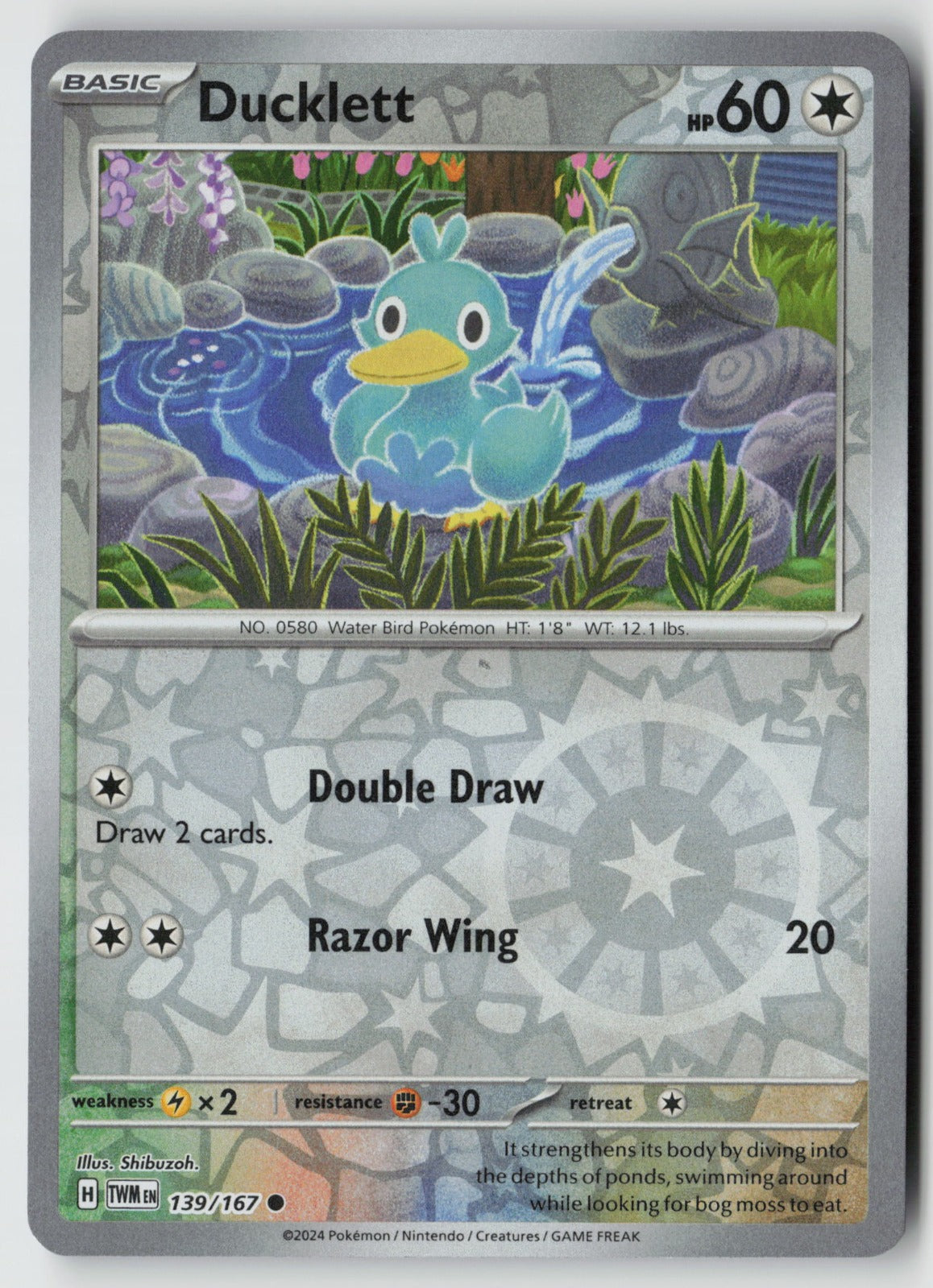 Ducklett 139/167 SV06: Twilight Masquerade Common Reverse Holo NM Shibuzoh