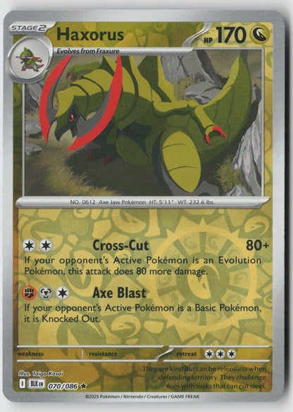 Haxorus 070/086 SV: Black Bolt Rare Reverse Holo NM Taiga Kasai