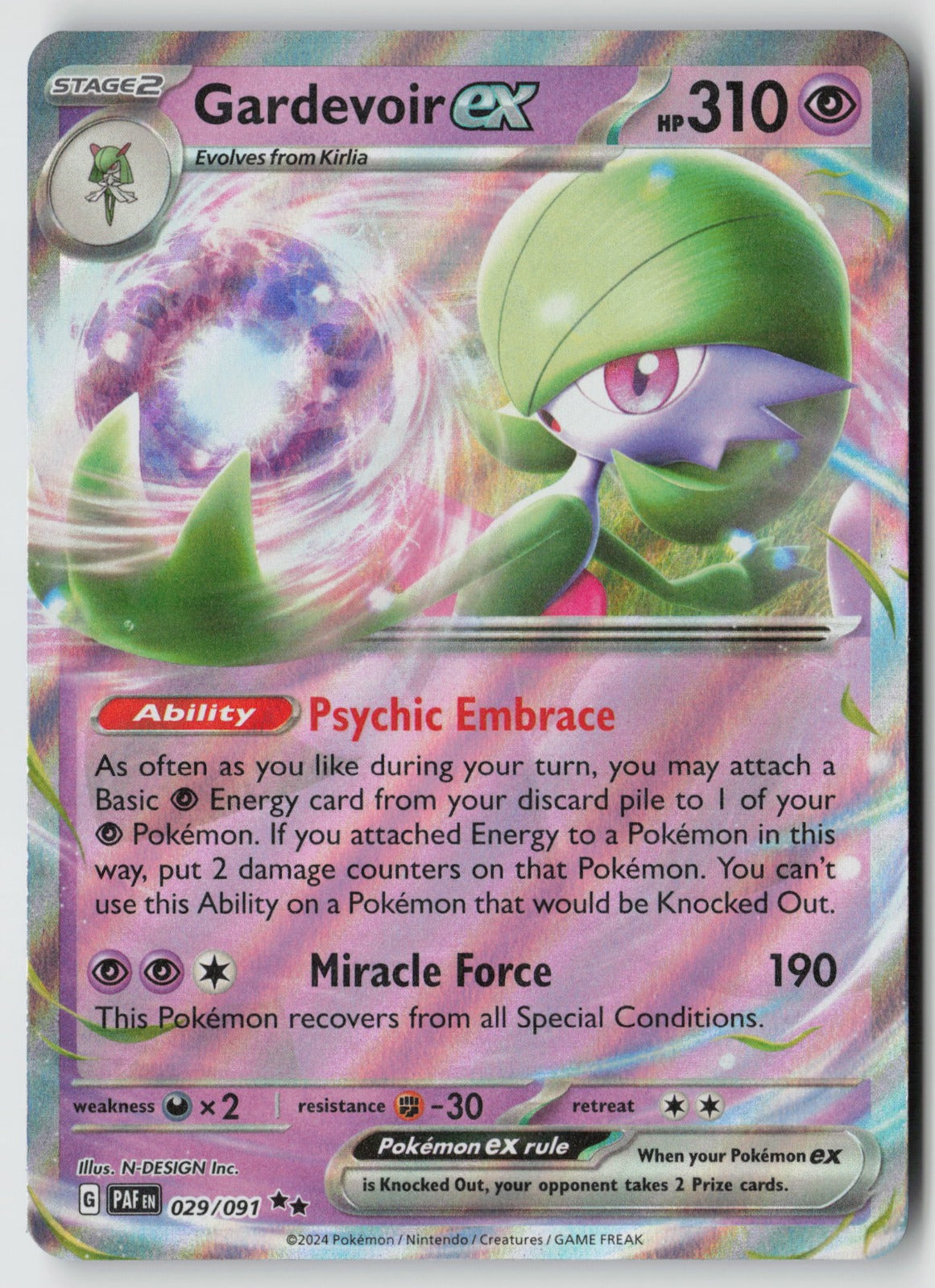 Gardevoir ex 029/091 SV: Paldean Fates Double Rare Holo NM N-DESIGN Inc