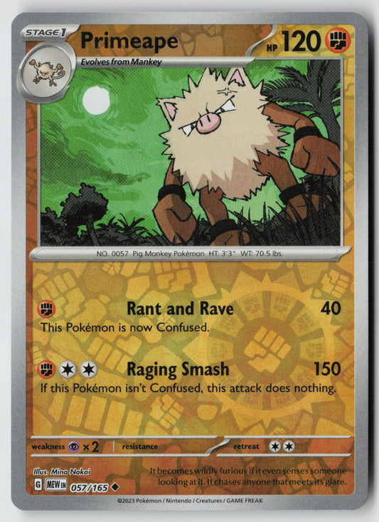 Primeape 057/165 SV: Scarlet & Violet 151 Uncommon Reverse Holo NM Mina Nakai