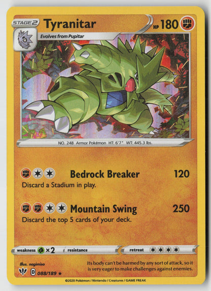 Tyranitar 088/189 SWSH03: Darkness Ablaze Holo Rare NM nagimiso