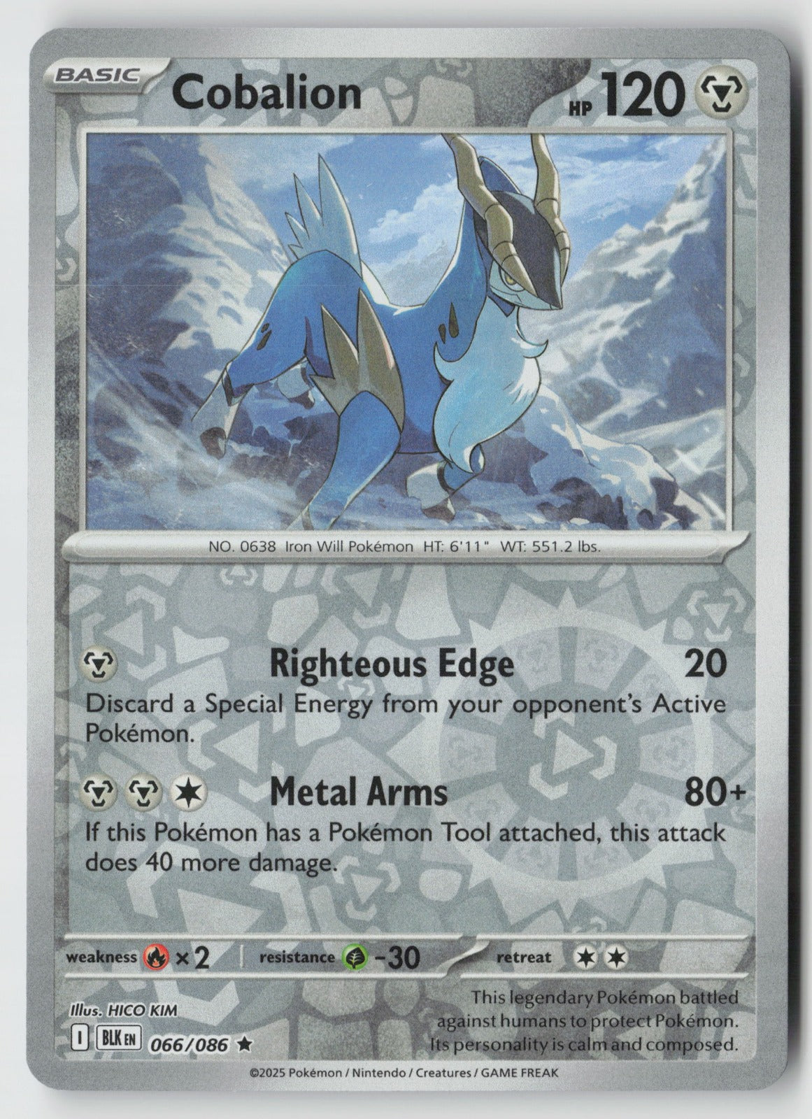 Cobalion 066/086 SV: Black Bolt Rare Reverse Holo NM HICO KIM