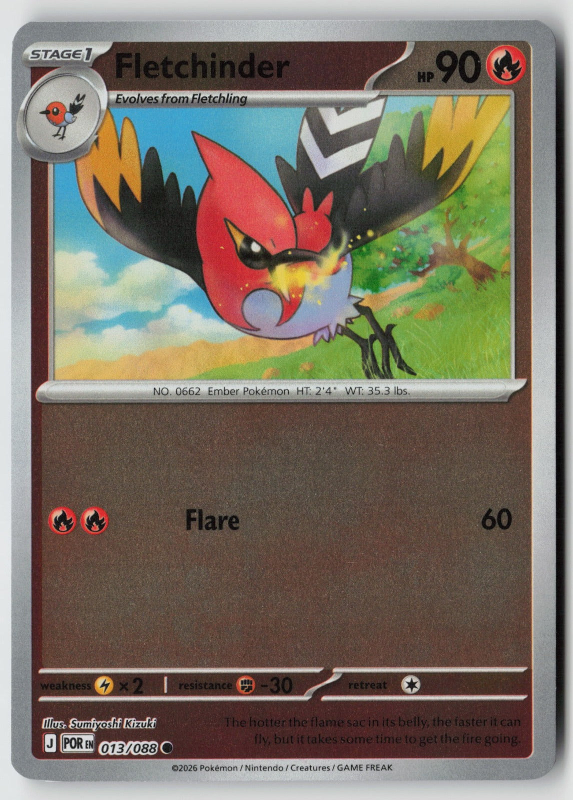Fletchinder 013/088 ME03: Perfect Order Common Reverse Holo NM Sumiyoshi Kizuki