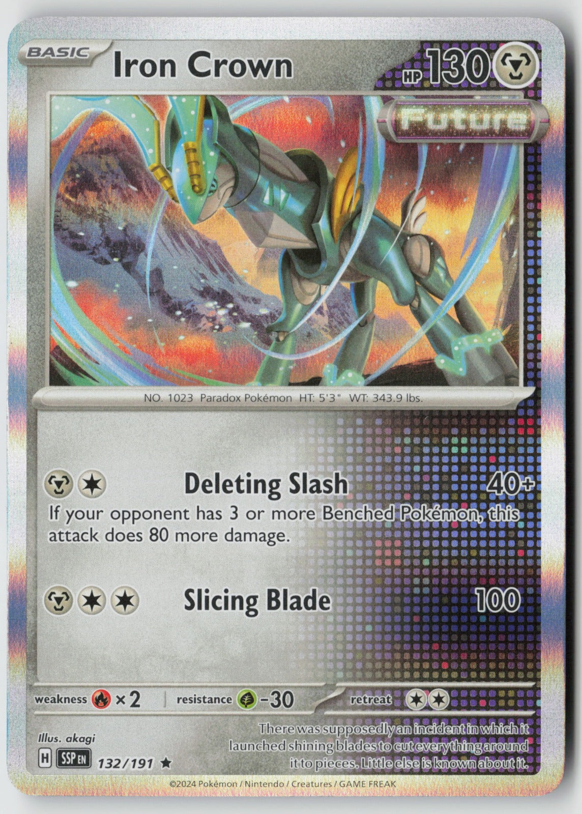 Iron Crown 132/191 SV08: Surging Sparks Rare Holo NM akagi