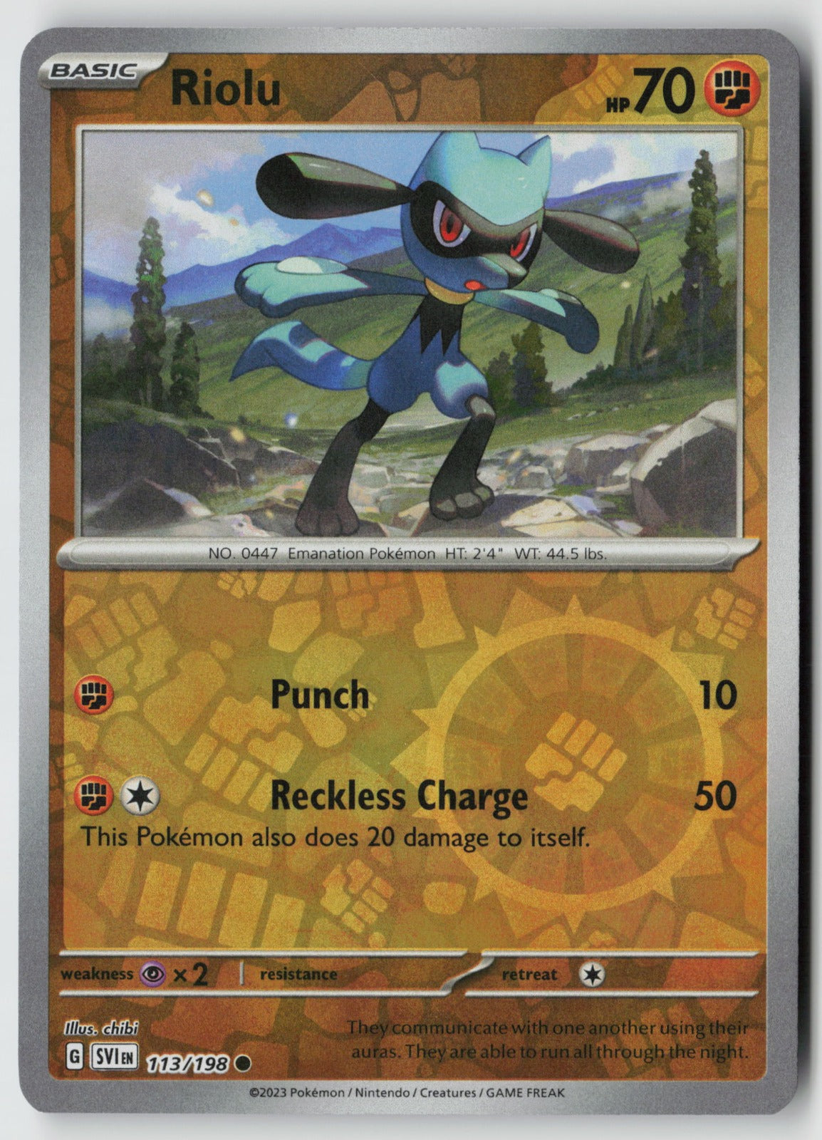 Riolu 113/198 SV01: Scarlet & Violet Base Set Common Reverse Holo NM sowsow