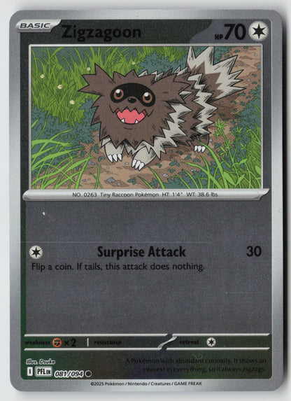 Zigzagoon 081/094 ME02: Phantasmal Flames Common Reverse Holo NM Dsuke