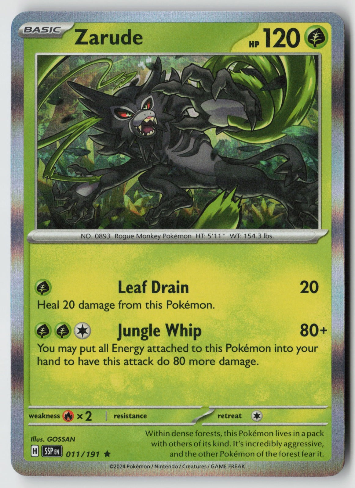 Zarude 011/191 SV08: Surging Sparks Rare Holo NM GOSSAN