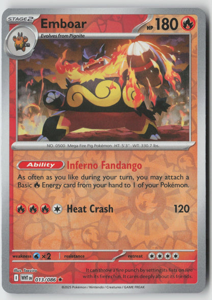 Emboar 013/086 SV: White Flare Rare Reverse Holo NM Teeziro
