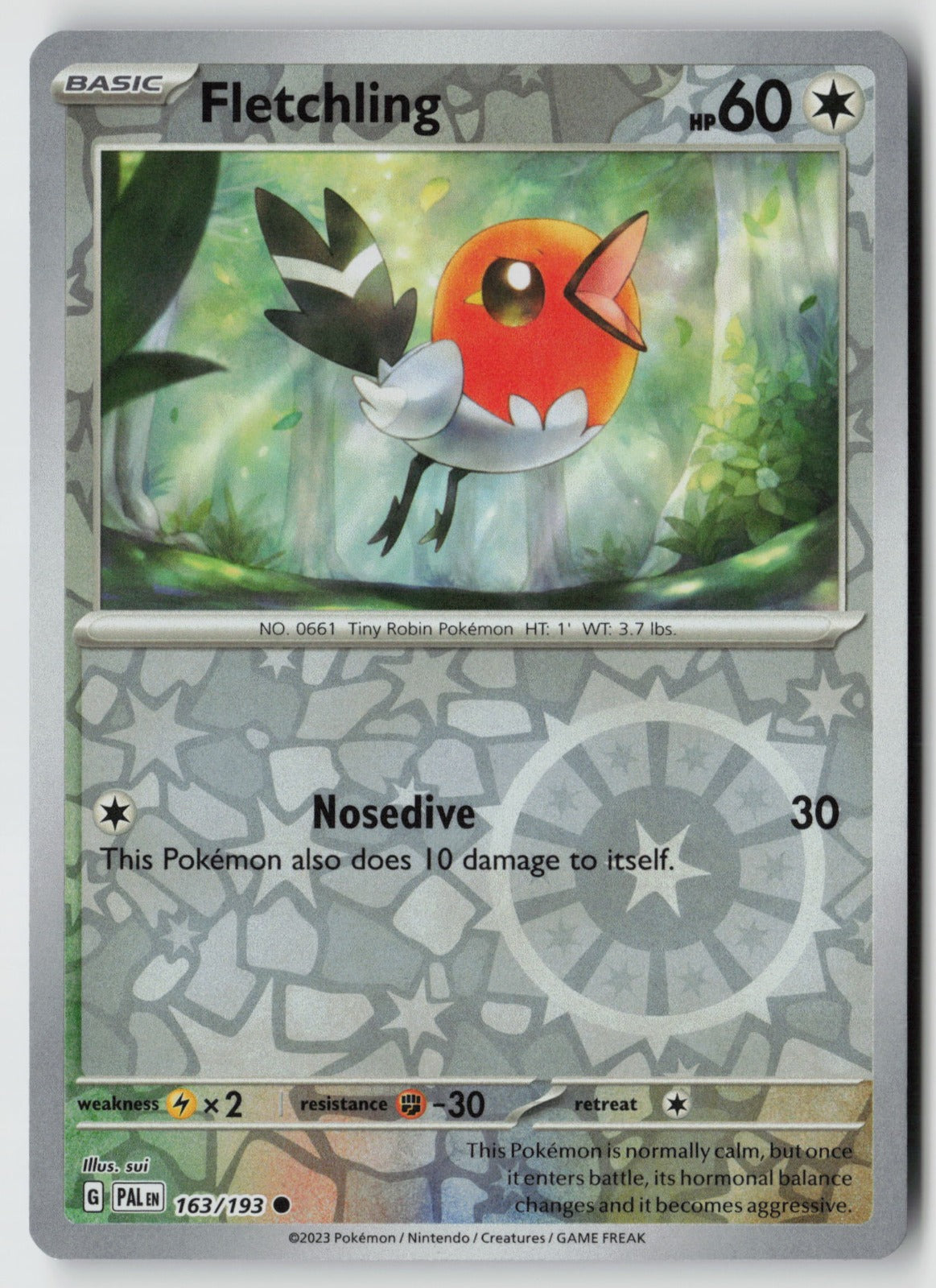 Fletchling 163/193 SV02: Paldea Evolved Common Reverse Holo NM sui
