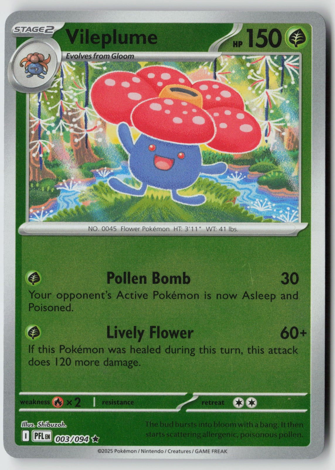 Vileplume 003/094 ME02: Phantasmal Flames Rare Reverse Holo NM Shibuzoh