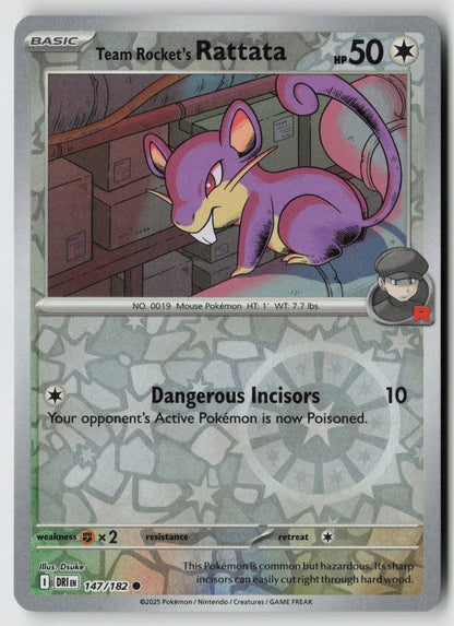 Team Rocket's Rattata 147/182 SV10: Destined Rivals Common Reverse Holo NM