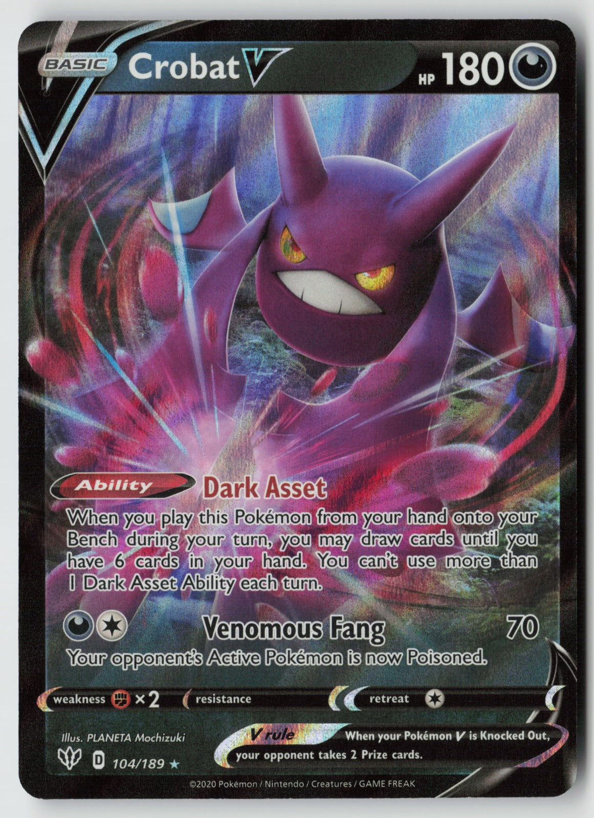 Crobat V 104/189 SWSH03: Darkness Ablaze Ultra Rare Holo NM PLANETA Mochizuki