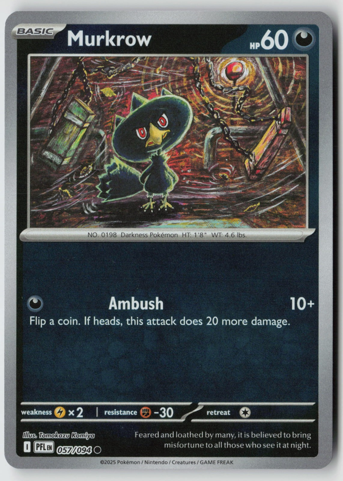 Murkrow 057/094 ME02: Phantasmal Flames Common Reverse Holo NM Tomokazu Komiya