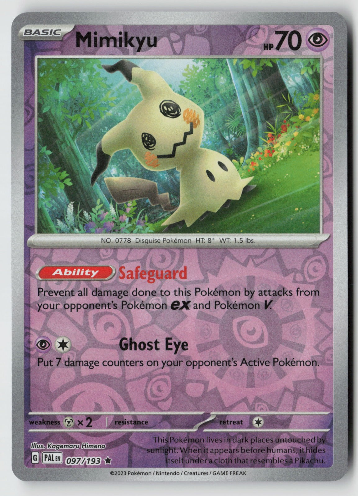 Mimikyu 097/193 SV02: Paldea Evolved Rare Reverse Holo NM Kagemaru Himeno