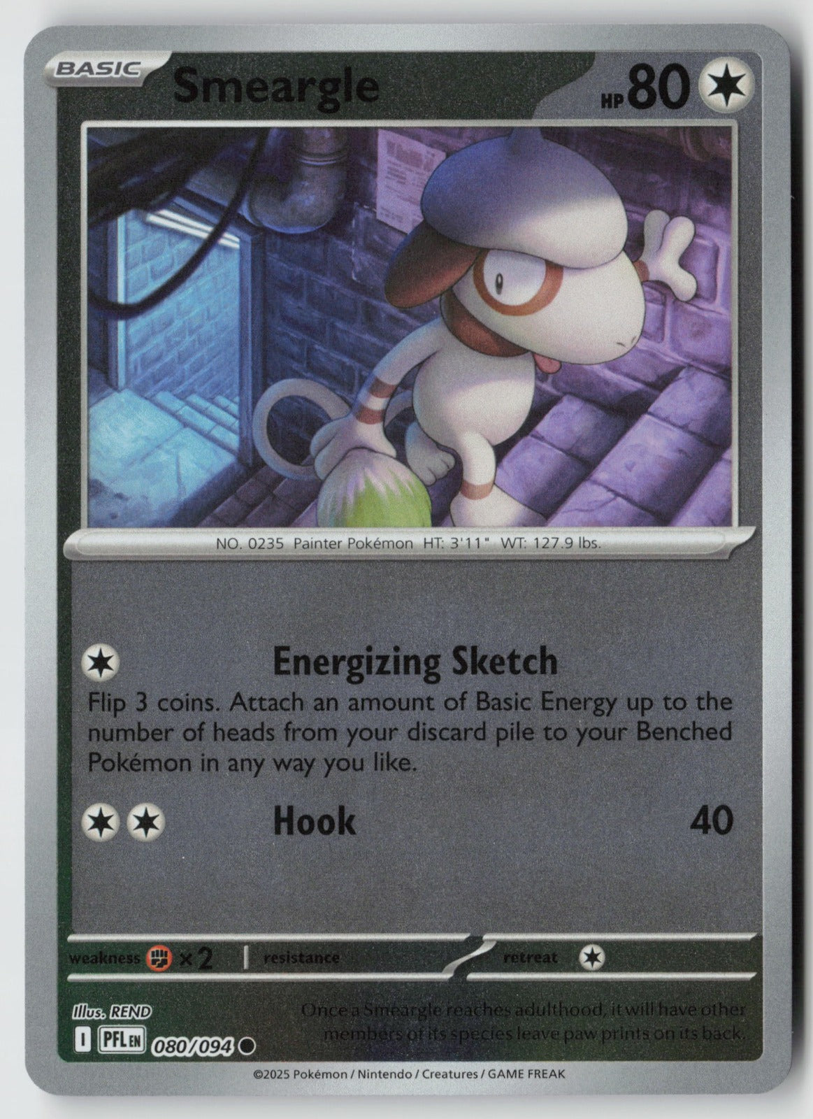 Smeargle 080/094 ME02: Phantasmal Flames Common Reverse Holo NM REND