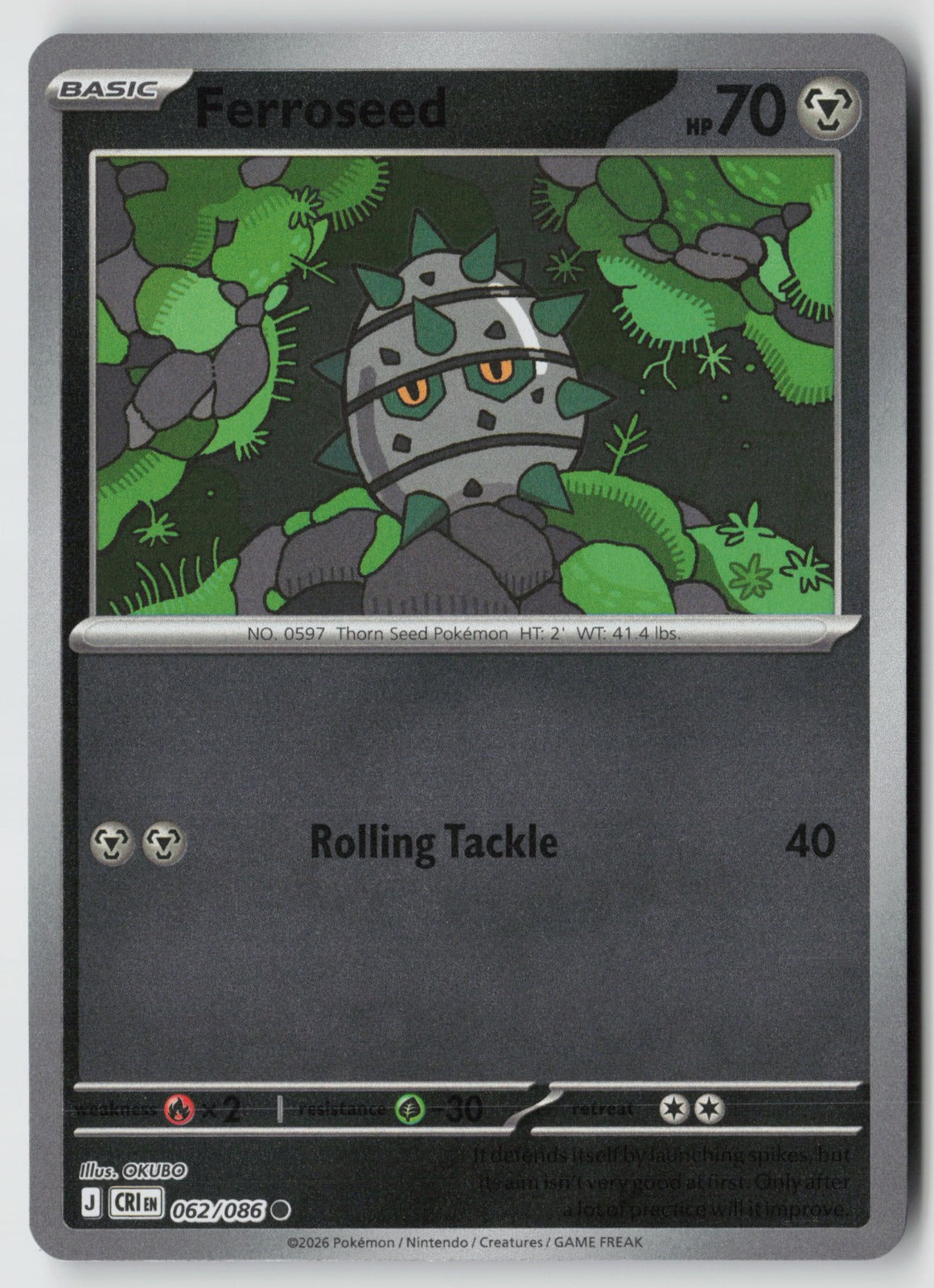 Ferroseed 062/086 ME04: Chaos Rising Common Reverse Holo NM OKUBO