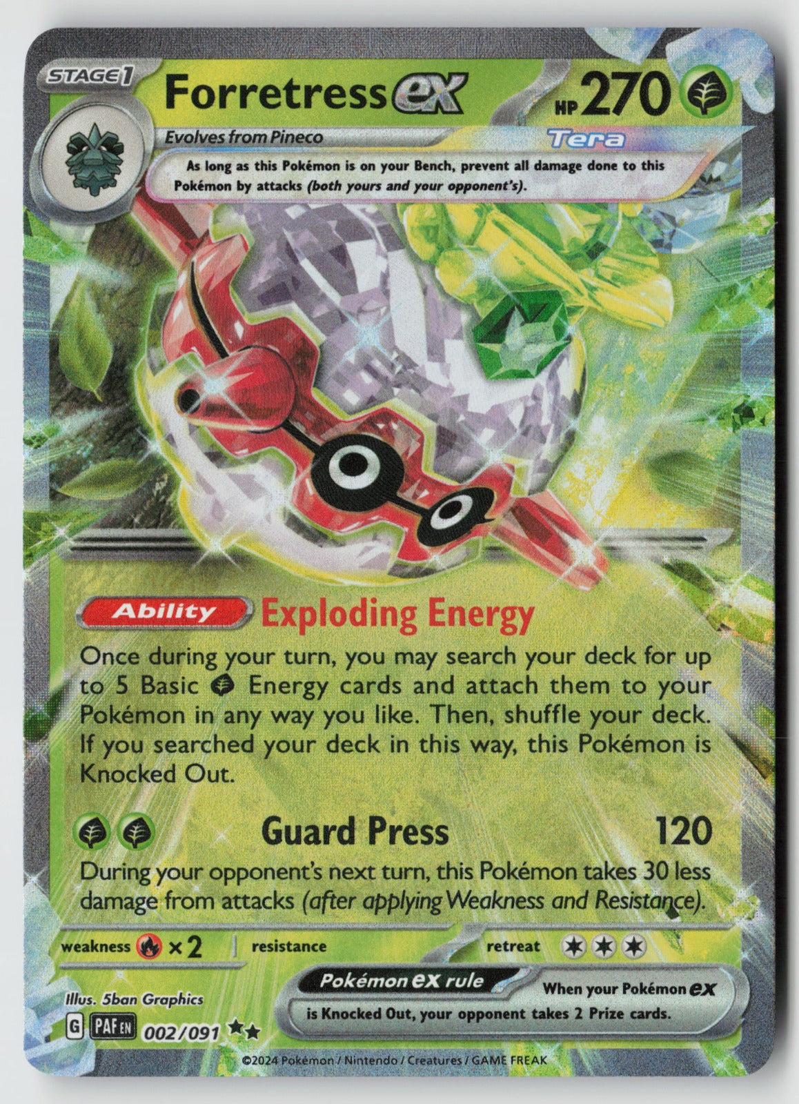 Forretress ex 002/091 SV: Paldean Fates Double Rare Holo NM 5ban Graphics