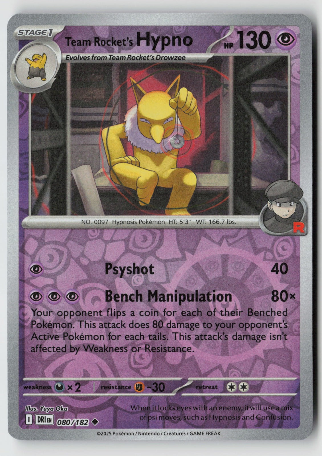 Team Rocket's Hypno 080/182 SV10: Destined Rivals Uncommon Reverse Holo NM
