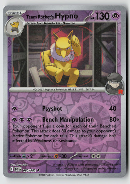 Team Rocket's Hypno 080/182 SV10: Destined Rivals Uncommon Reverse Holo NM