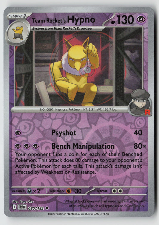 Team Rocket's Hypno 080/182 SV10: Destined Rivals Uncommon Reverse Holo NM