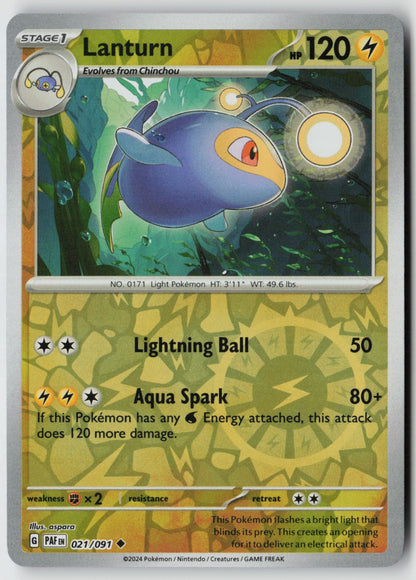 Lanturn 021/091 SV: Paldean Fates Uncommon Reverse Holo NM aspara