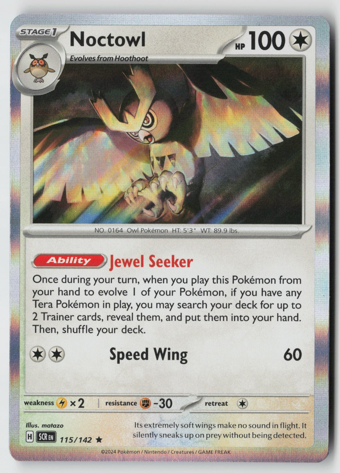 Noctowl 115/142 SV07: Stellar Crown Rare Holo NM matazo