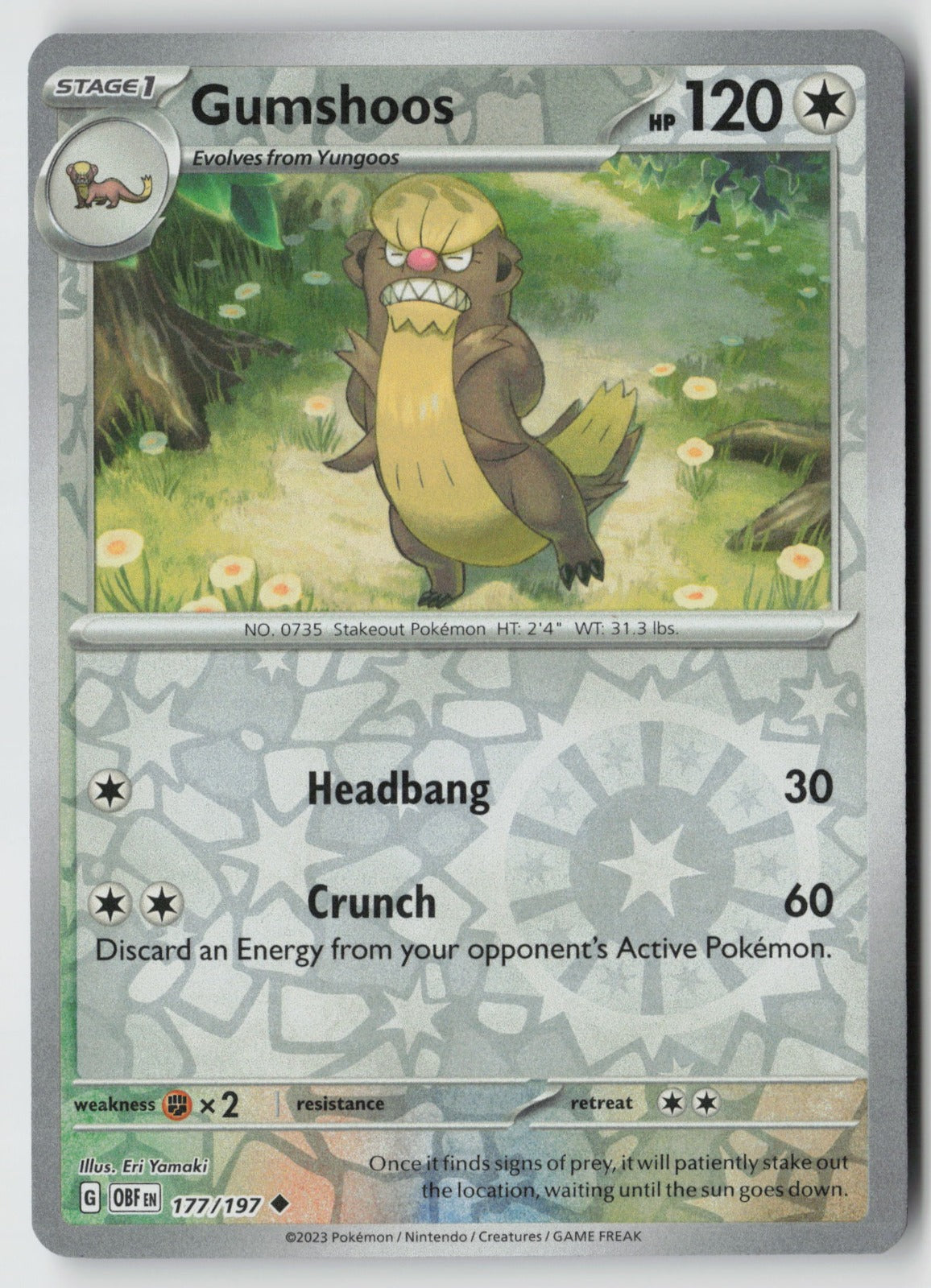 Gumshoos 177/197 SV03: Obsidian Flames Uncommon Reverse Holo NM Eri Yamaki