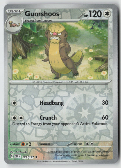Gumshoos 177/197 SV03: Obsidian Flames Uncommon Reverse Holo NM Eri Yamaki