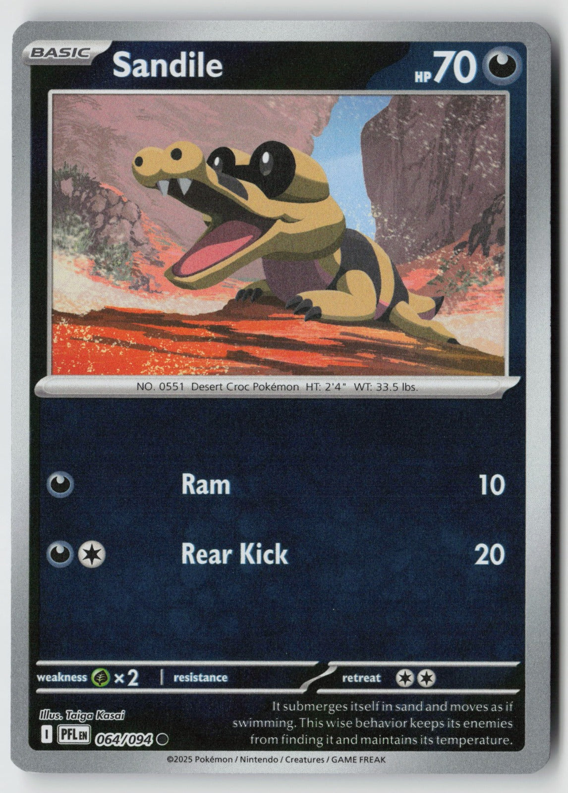 Sandile 064/094 ME02: Phantasmal Flames Common Reverse Holo NM Taiga Kasai