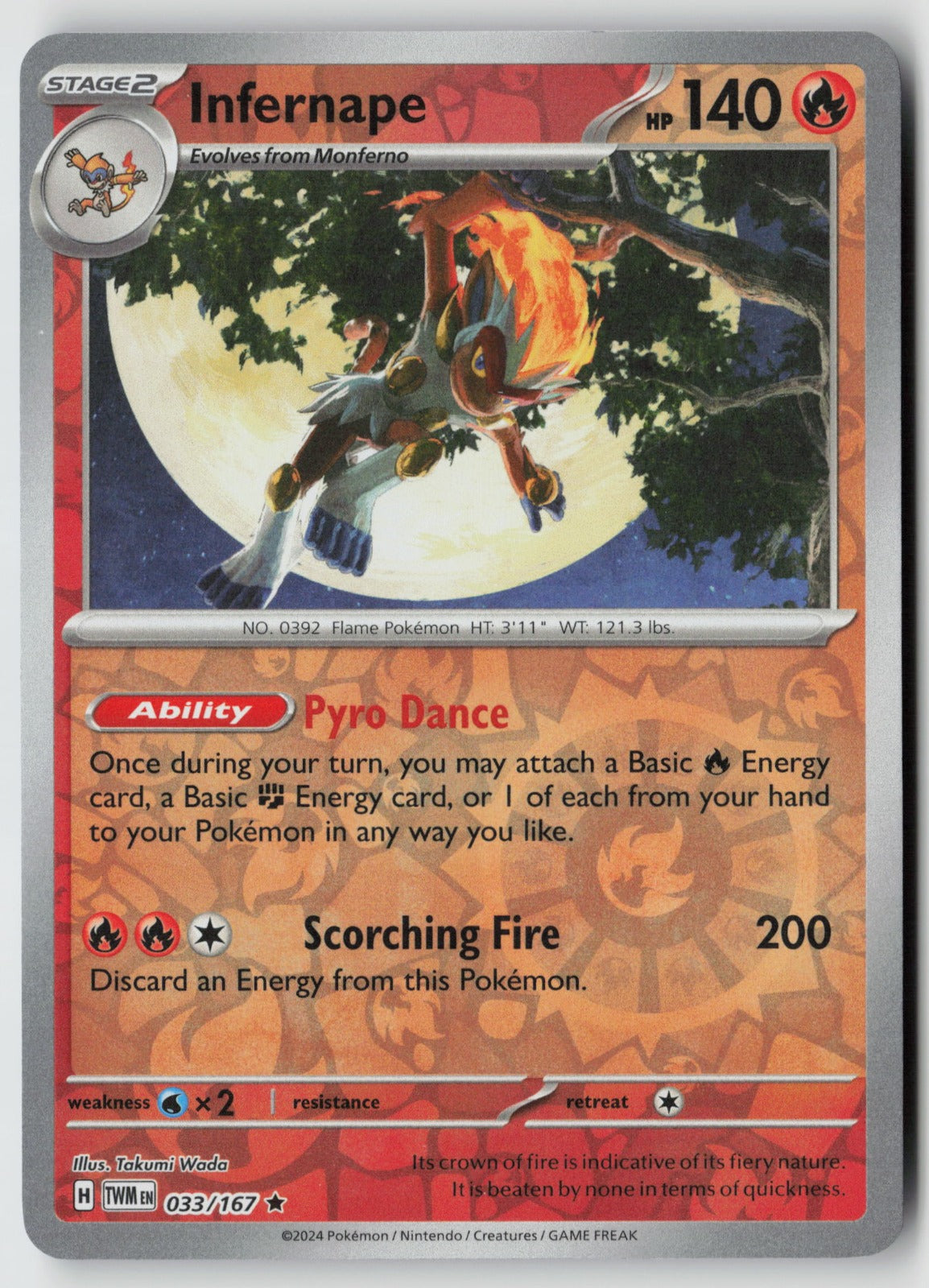 Infernape 033/167 SV06: Twilight Masquerade Rare Reverse Holo NM Takumi Wada