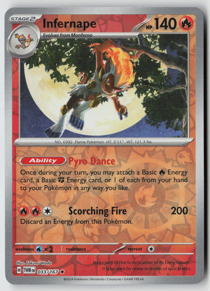 Infernape 033/167 SV06: Twilight Masquerade Rare Reverse Holo NM Takumi Wada