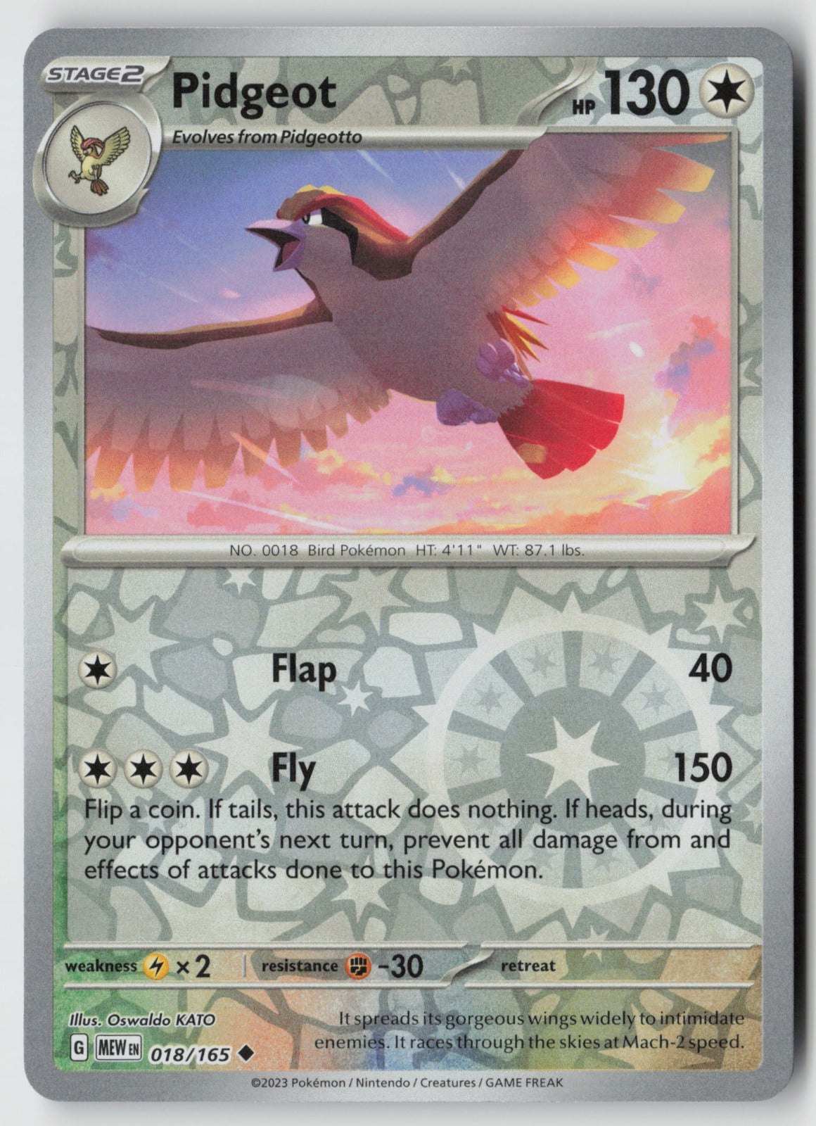 Pidgeot 018/165 SV: Scarlet & Violet 151 Uncommon Reverse Holo NM Oswaldo KATO