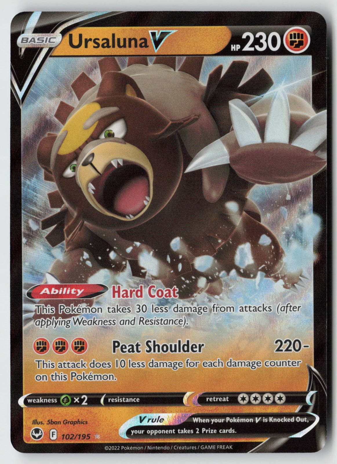 Ursaluna V 102/195 SWSH12: Silver Tempest Ultra Rare Holo NM 5ban Graphics