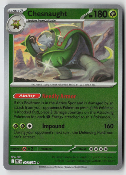 Chesnaught 007/086 ME04: Chaos Rising Rare Reverse Holo NM Uta