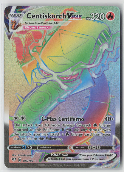 Centiskorch VMAX (Secret) 191/189 SWSH03: Darkness Ablaze Secret Rare Holo NM