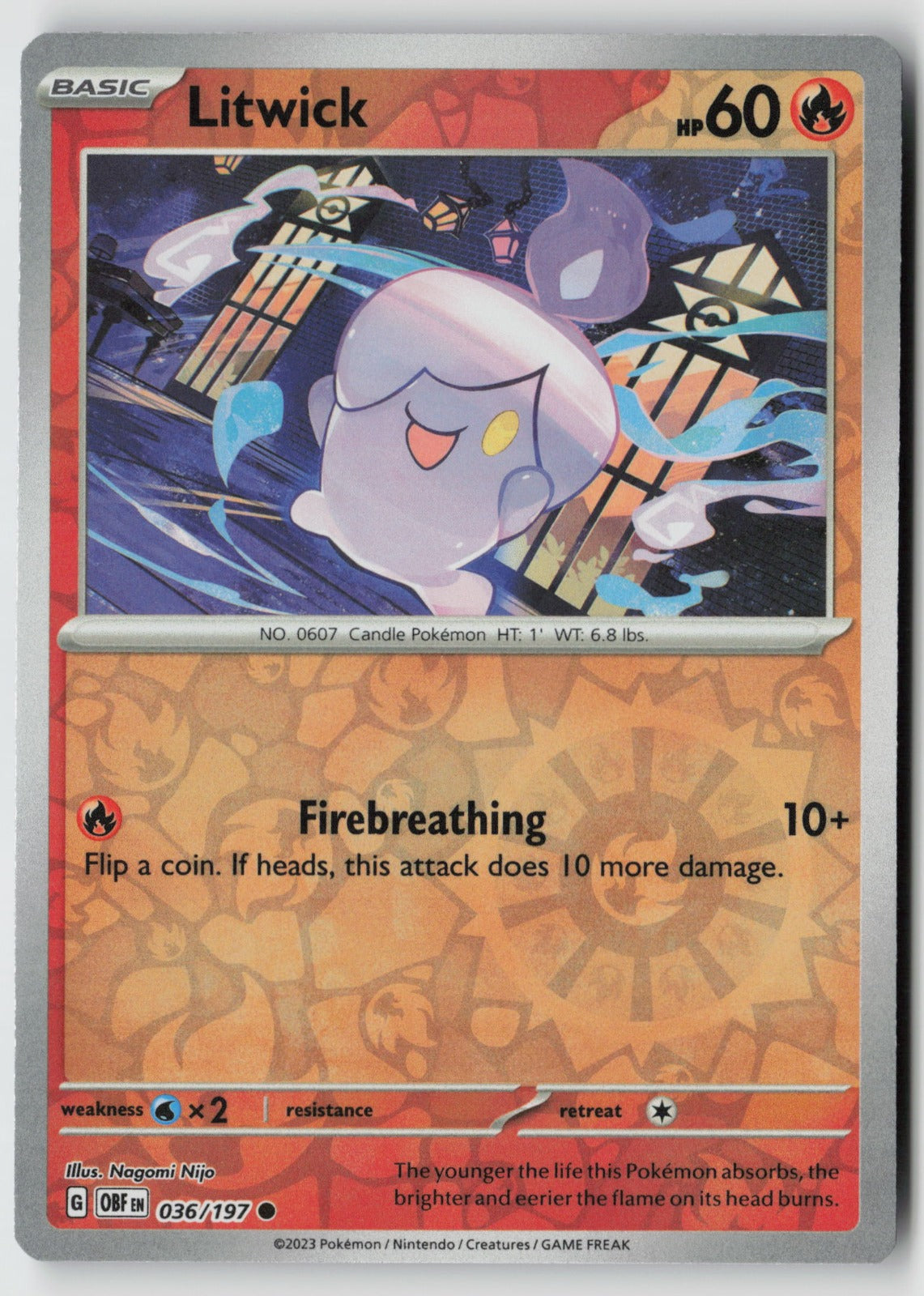 Litwick 036/197 SV03: Obsidian Flames Common Reverse Holo NM Nagomi Nijo