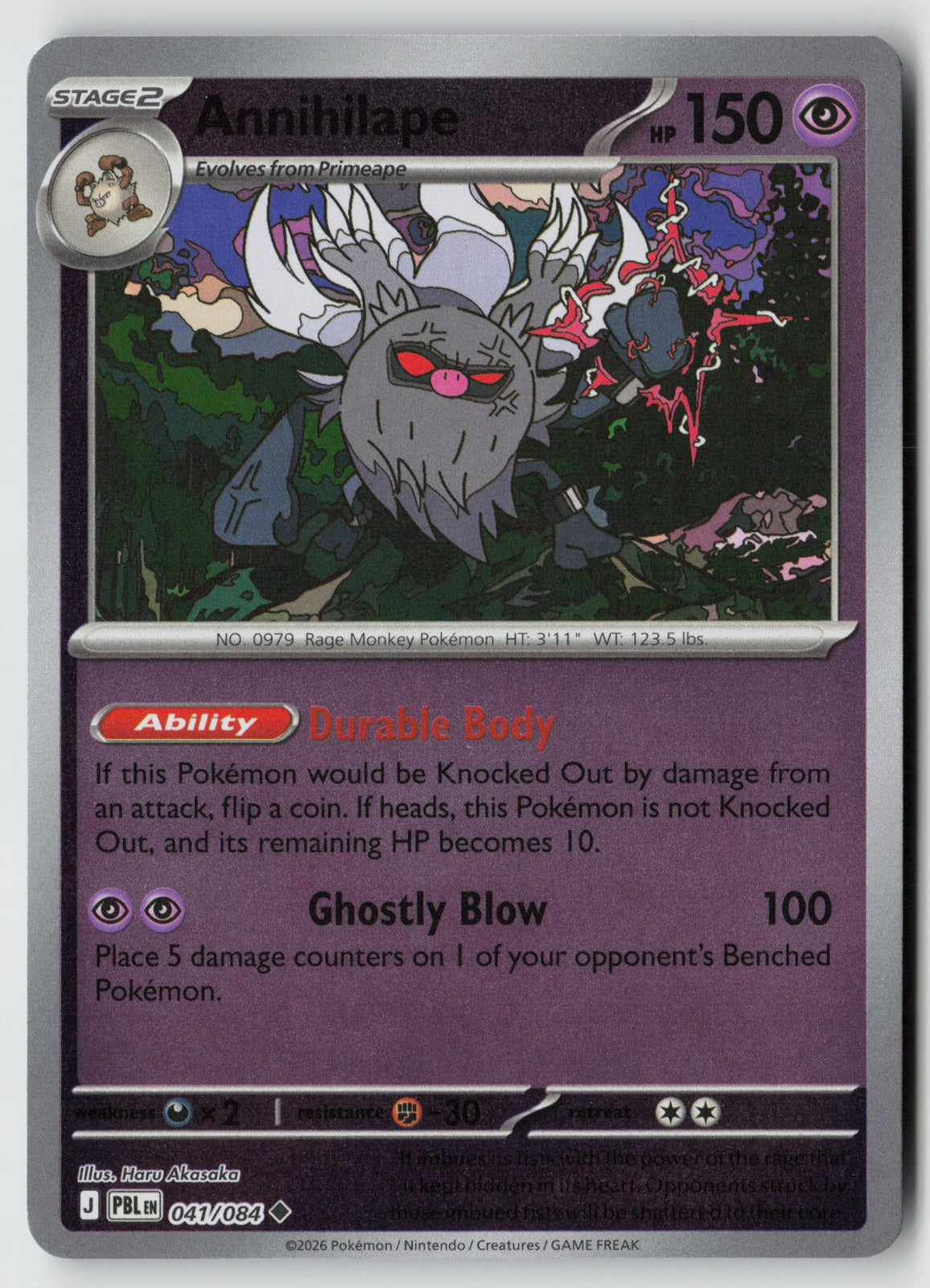 Annihilape 041/084 ME05: Pitch Black Uncommon Reverse Holo NM Haru Akasaka