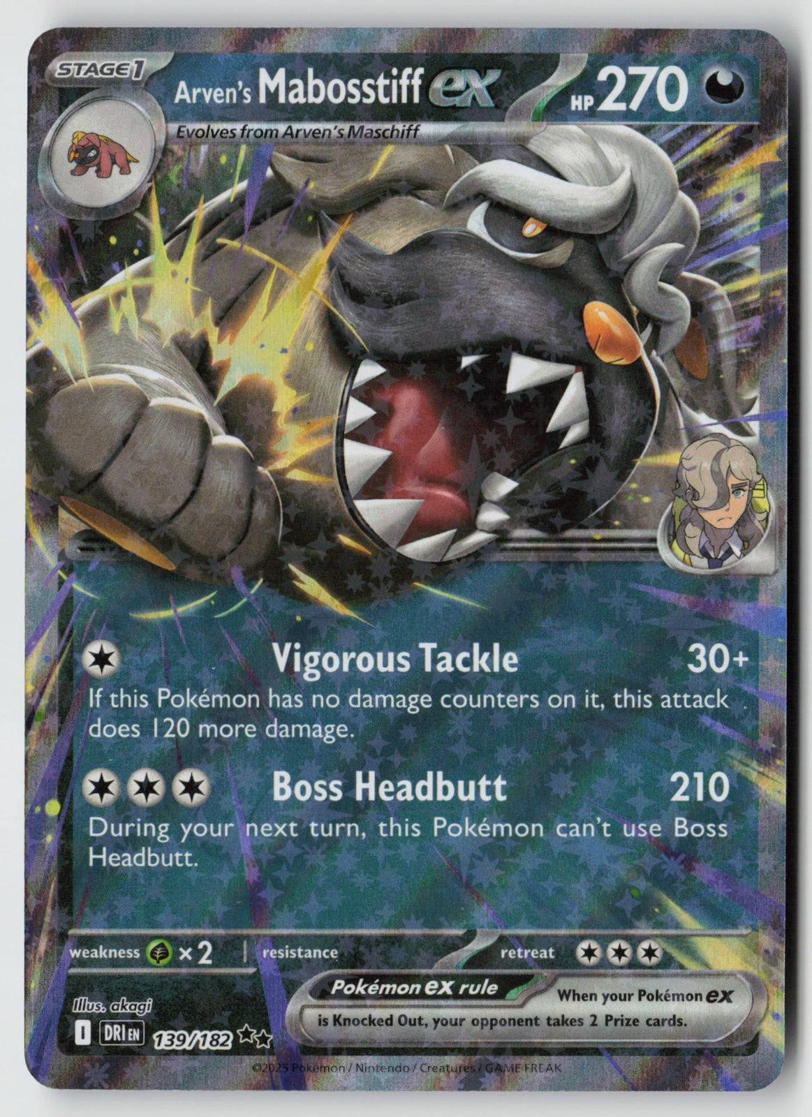 Arven's Mabosstiff ex 139/182 SV10: Destined Rivals Double Rare Holo NM