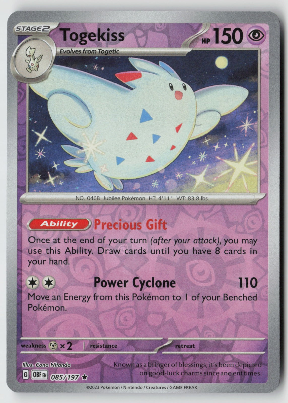 Togekiss 085/197 SV03: Obsidian Flames Rare Reverse Holo NM Cana Nitanda