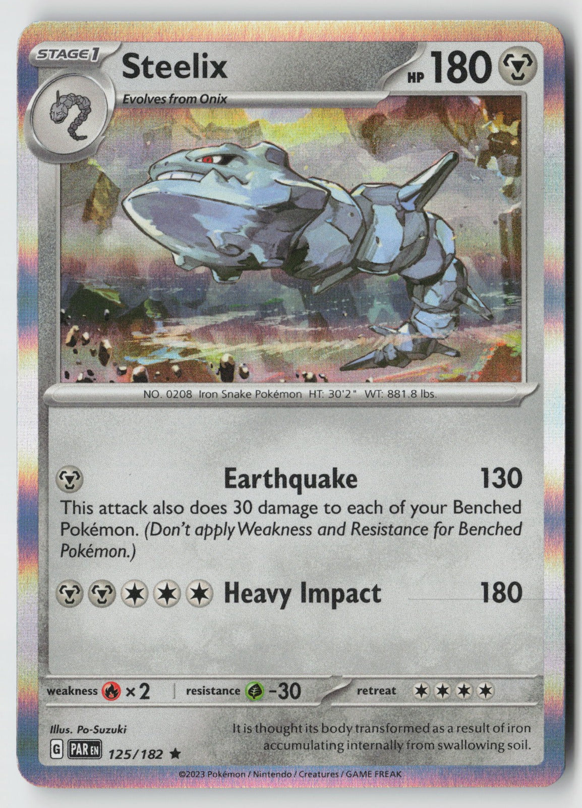 Steelix 125/182 SV04: Paradox Rift Rare Holo NM Po-Suzuki
