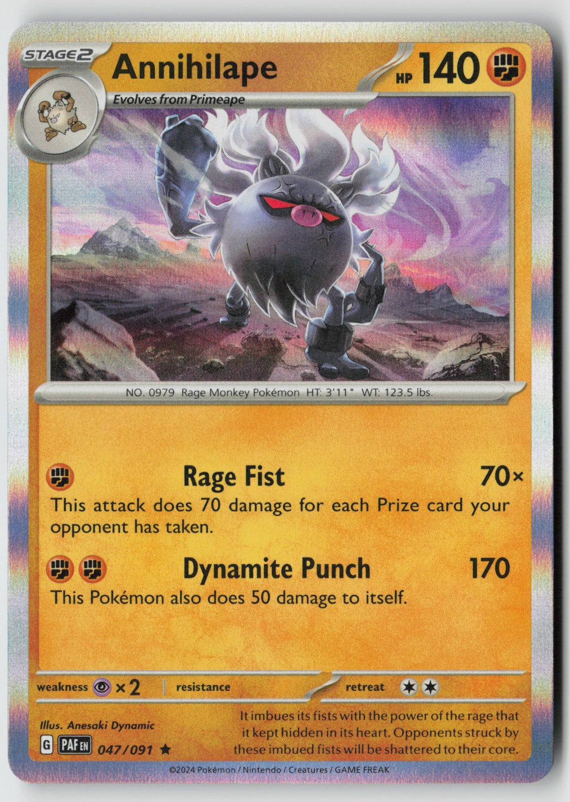 Annihilape 047/091 SV: Paldean Fates Rare Holo NM Anesaki Dynamic