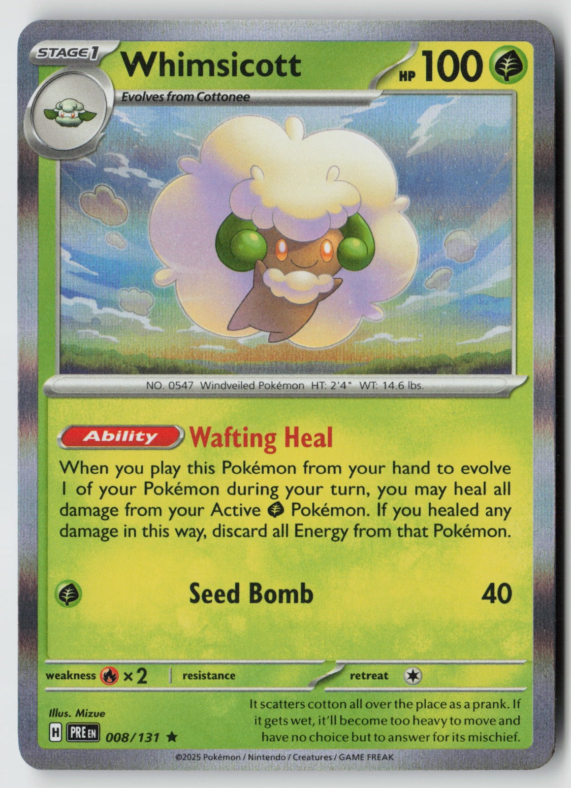 Whimsicott 008/131 SV: Prismatic Evolutions Rare Holo NM Mizue
